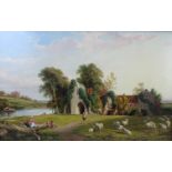 Edmund Thomas Parris (1793-1873) MEDMENHAM ABBEY, DANESFIELD, MARLOW, SHEEP AND FIGURES IN FRONT