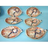 A set of six Japanese Imari boat-shaped dishes, 24cm long.