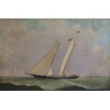 19th century AN AMERICAN TWO-MASTED SAILING VESSEL FLYING THE UNION FLAG Unsigned oil on canvas,