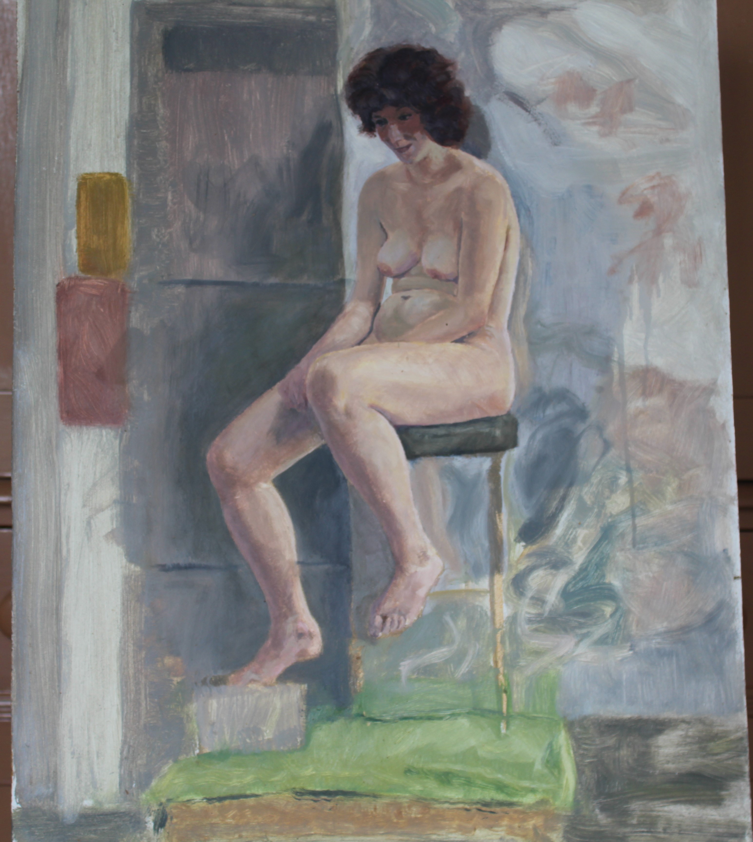 •STUDY OF A NUDE WOMAN IN GREEN-DRAPED ARMCHAIR Unsigned unframed oil on board, 40 x 31cm, STUDY - Image 2 of 7