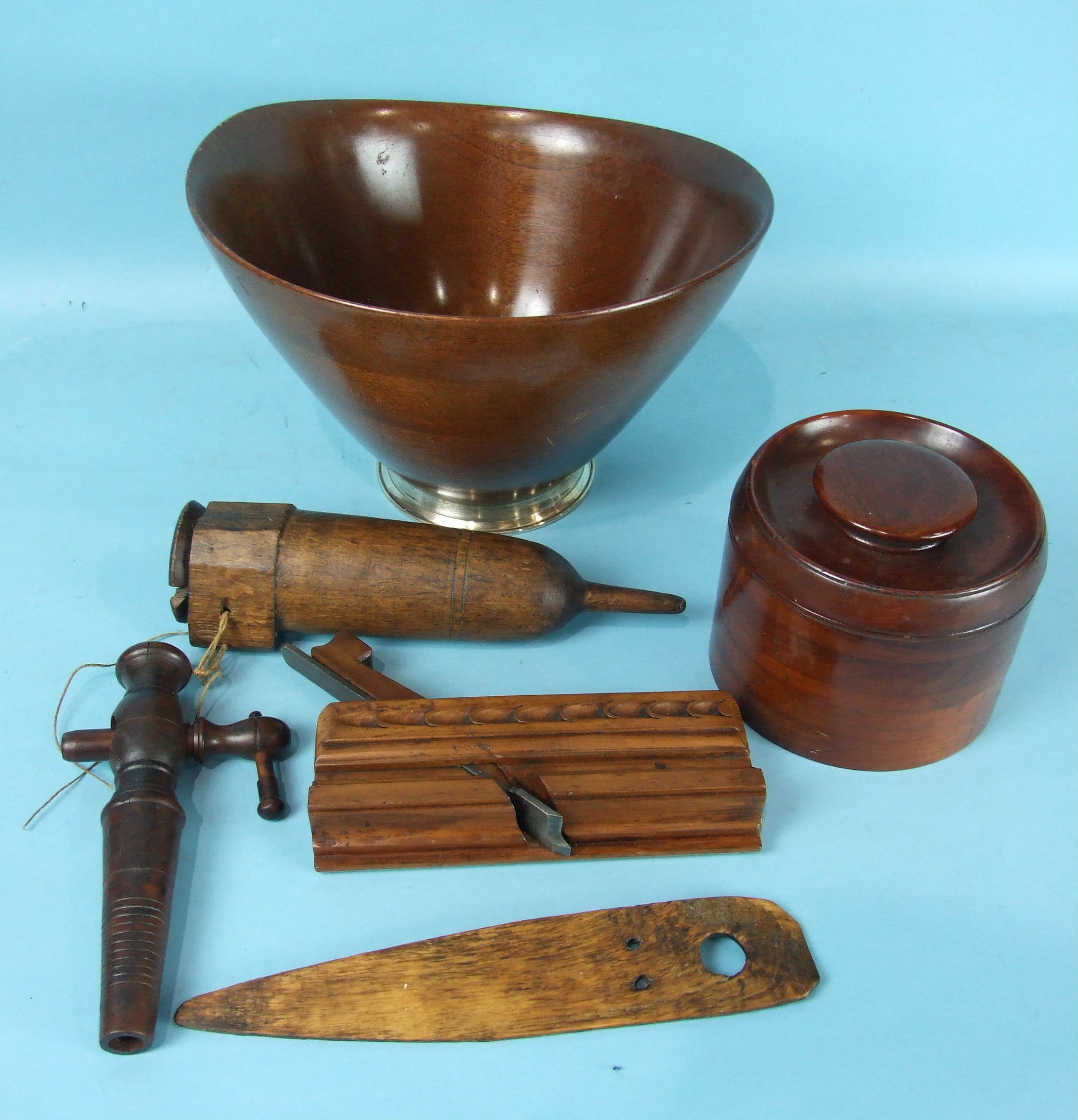 A mahogany tapered and shaped bowl on white metal foot, stamped 'Sterling', 21cm high, 30cm - Image 2 of 3