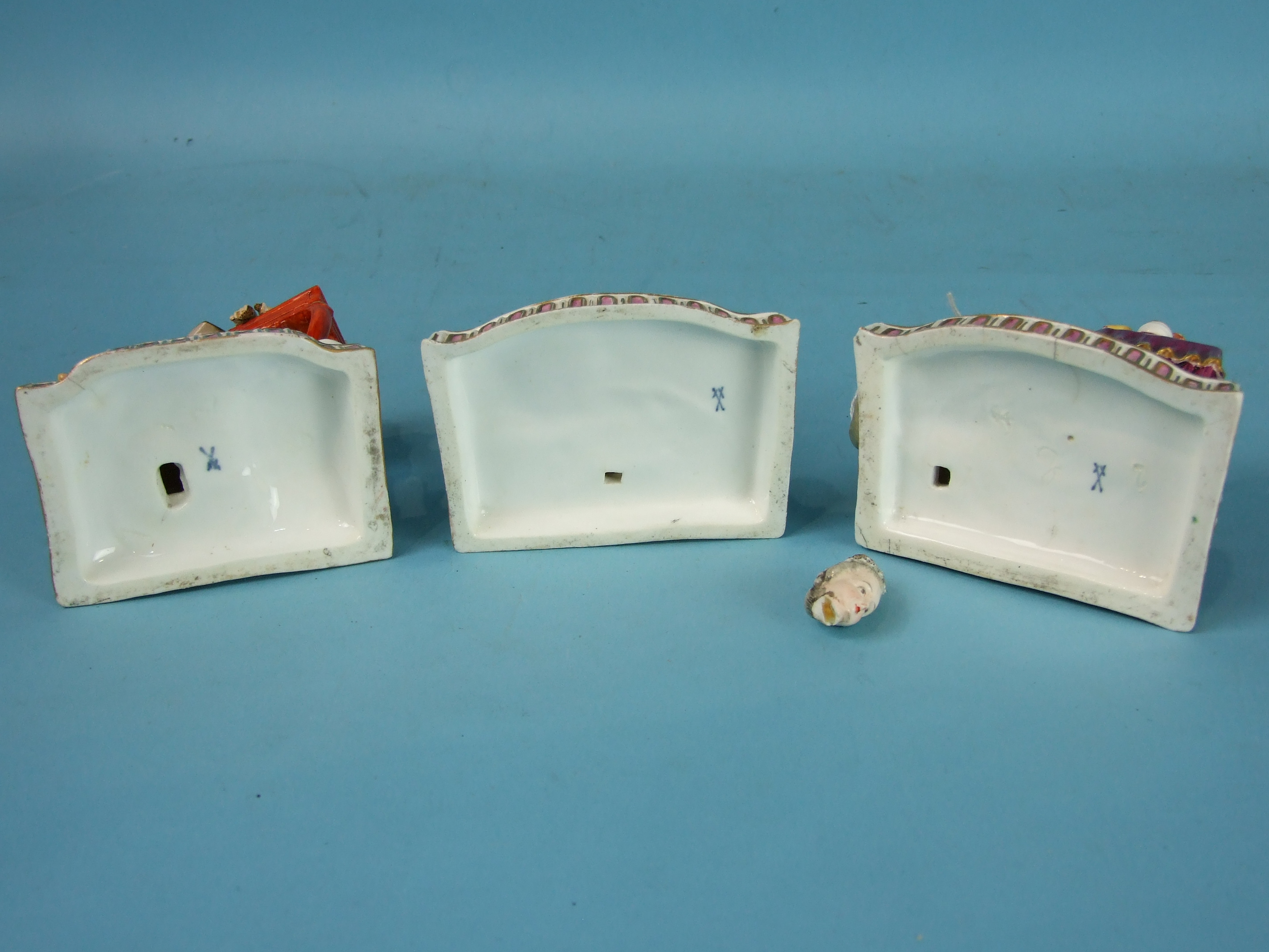 A set of three English porcelain models of the senses after the Meissen originals by Acier, probably - Image 2 of 2