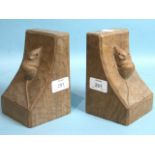 Robert 'Mouseman' Thompson, a pair of oak bookends, each carved with a single signature mouse,