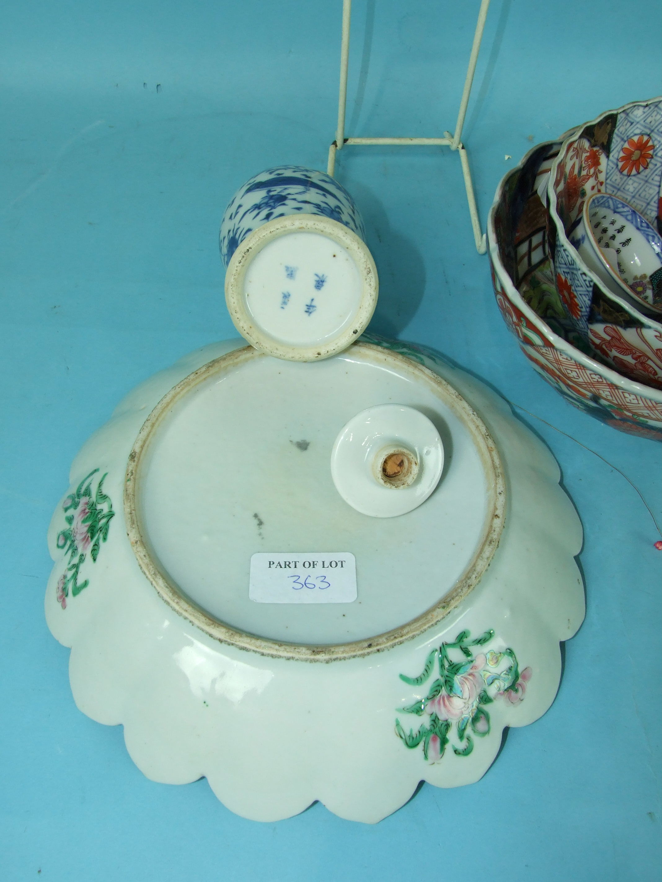 A 19th century Chinese Canton shaped circular dish, a small blue and white vase and cover, two - Image 2 of 2