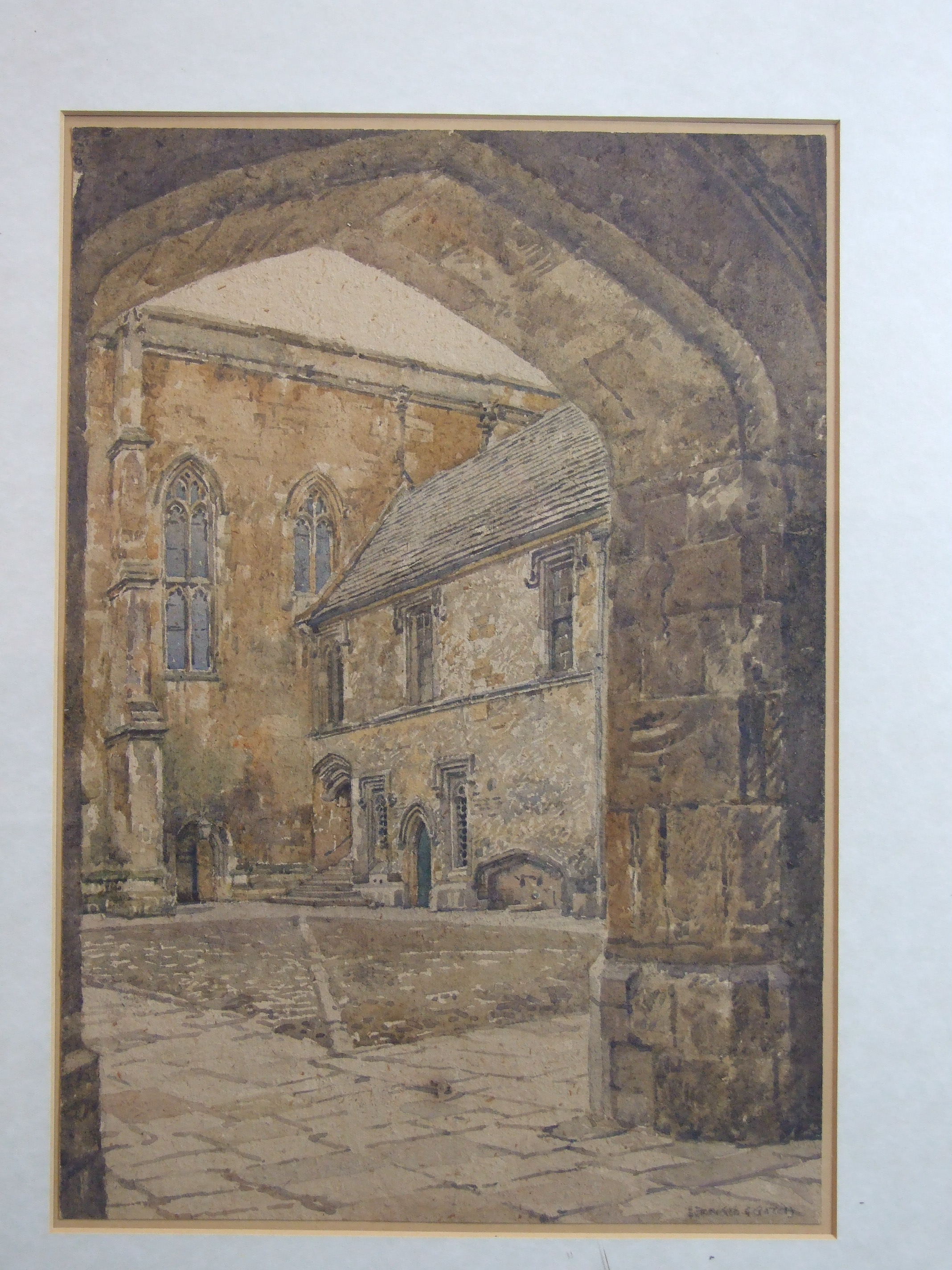 •Bernard Cecil Gotch (1876-1964) COURTYARD, WINCHESTER COLLEGE Signed watercolour, 36 x 25cm.