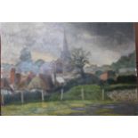 •HOLBERTON, VIEW OF VILLAGE CHURCH Signed unframed oil on board, 46 x 61cm.