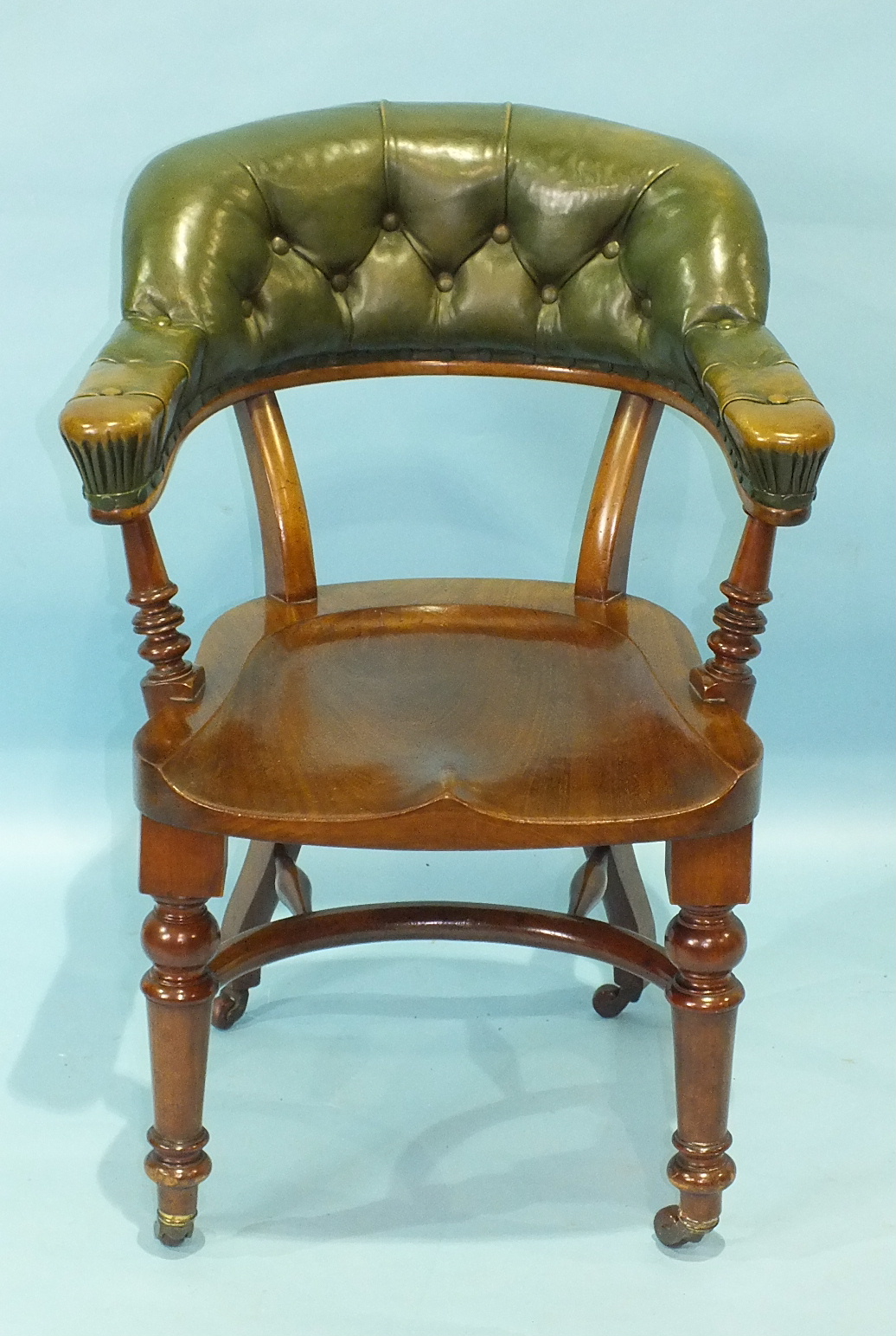 A late-19th century mahogany library chair, the partially-upholstered leather button back and arms - Image 2 of 2