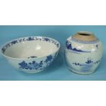 A large group of 18th and 19th century Chinese plates, a bowl, a jar and a small saucer tureen base,