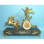 A 19th century French ormolu and marble mantel clock in the form of a chariot driven by a cherub and