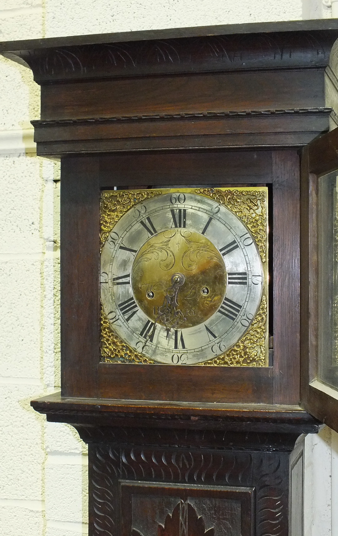 William Drury, Banbury, an antique oak long case clock, the 10'' brass dial with silvered chapter