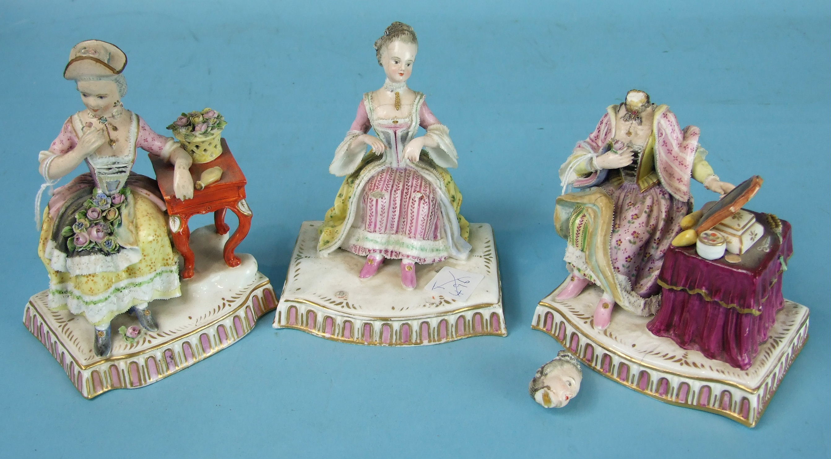 A set of three English porcelain models of the senses after the Meissen originals by Acier, probably