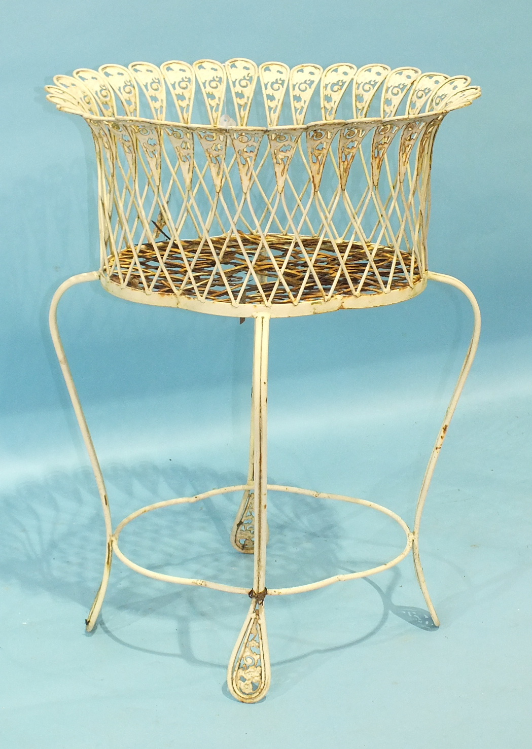 A wire and metal rectangular planter on stand with pierced cabriole legs, 68cm wide, standing 85cm - Image 2 of 2