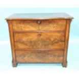 A 19th century Continental chest, the shaped rectangular quarter-veneer top with moulded edge