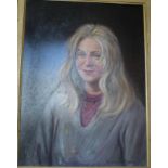 •PORTRAIT OF YOUNG WOMAN WITH BLONDE HAIR Signed framed oil on board, 59 x 43.5cm.