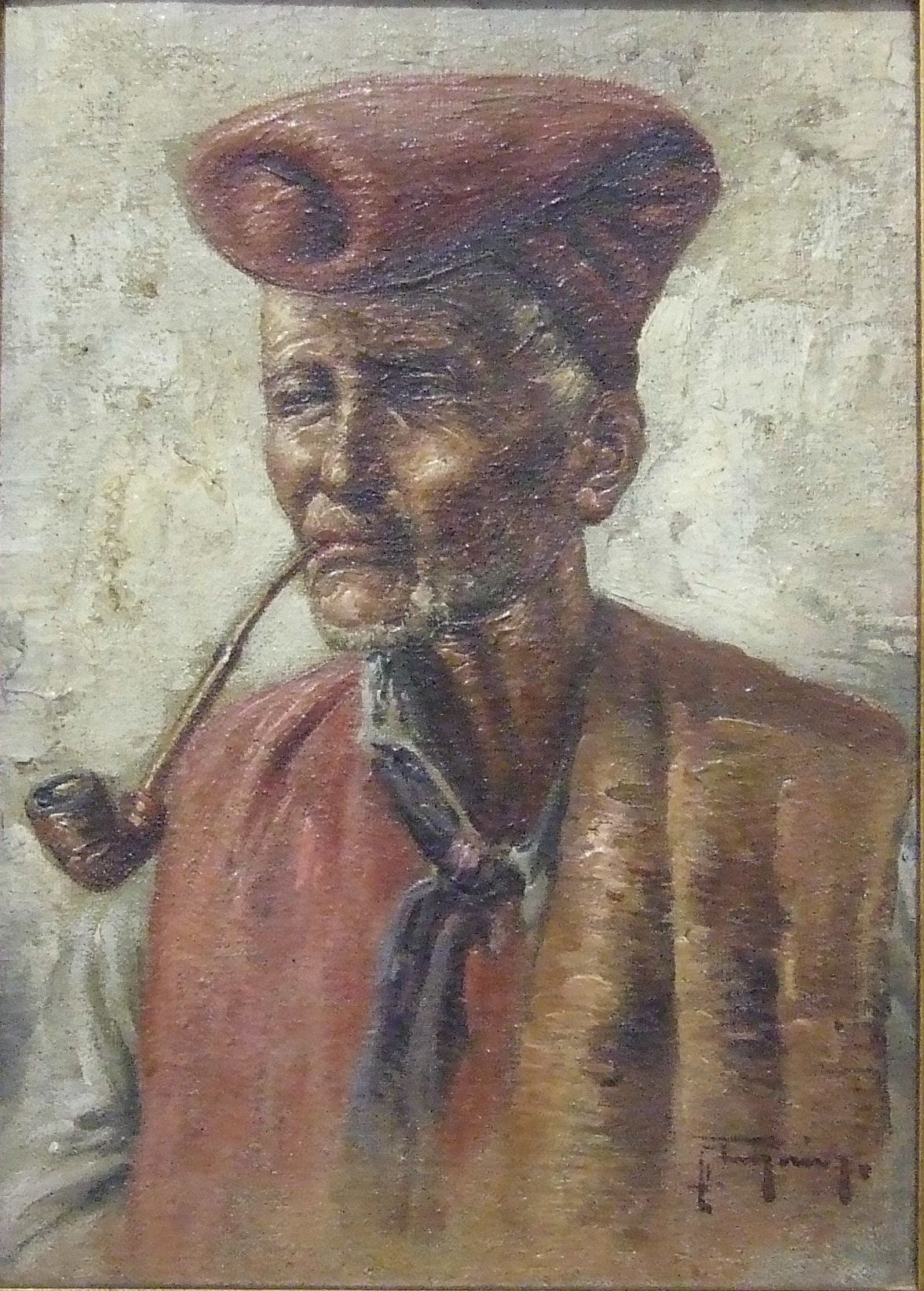 Neapolitan School A FISHERMAN SMOKING A PIPE Indistinctly-signed oil on canvas, 20 x 14.5cm.