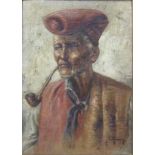 Neapolitan School A FISHERMAN SMOKING A PIPE Indistinctly-signed oil on canvas, 20 x 14.5cm.