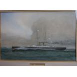 W Fred Mitchell (1845-1914) HMS CAMPERDOWN Signed watercolour, dated 1903 and numbered 2076, 24.5