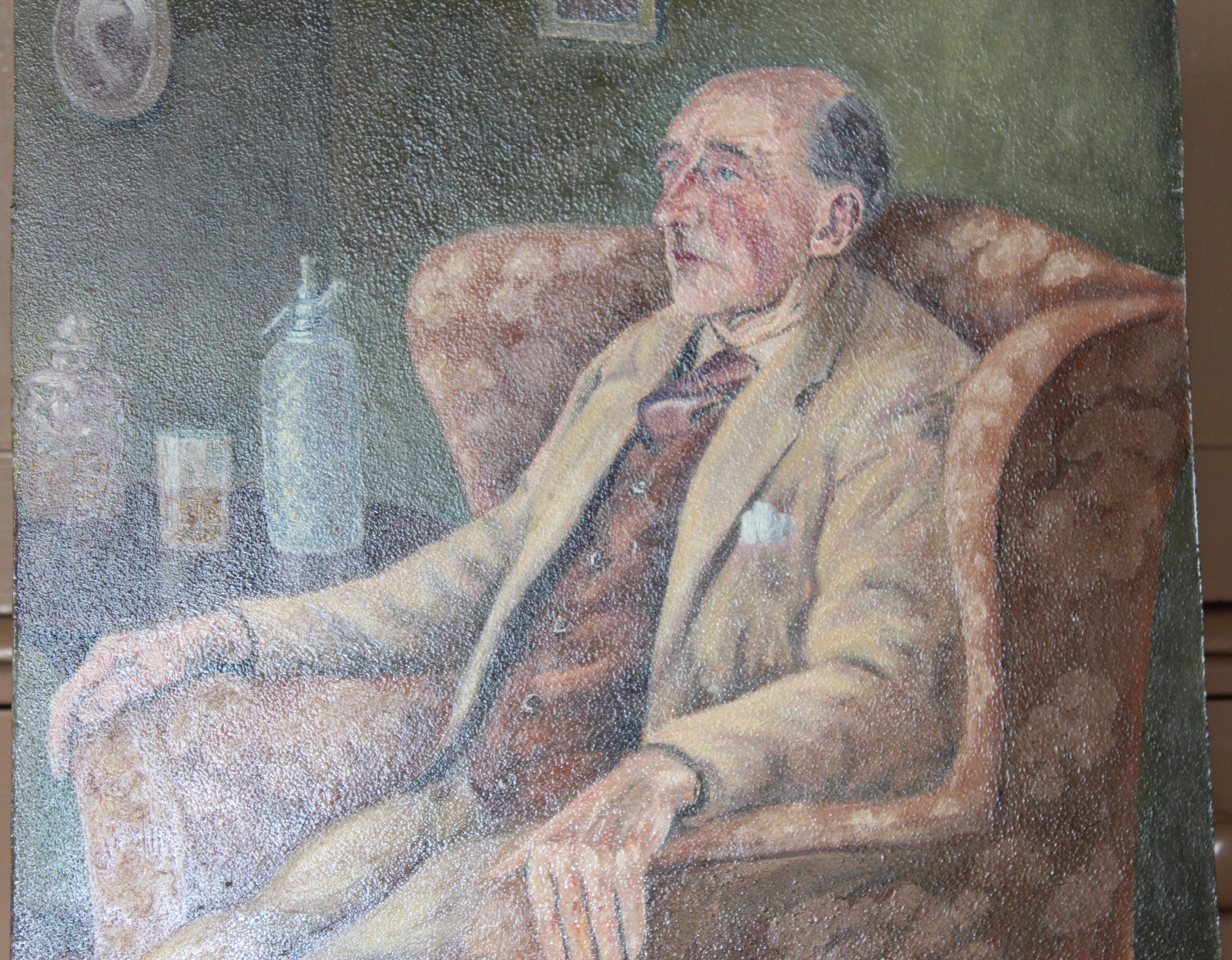 •COMMANDER HAMMET SEATED IN A WING ARMCHAIR Unsigned unframed oil on board, 50.5 x 40.5cm, titled