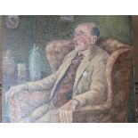 •COMMANDER HAMMET SEATED IN A WING ARMCHAIR Unsigned unframed oil on board, 50.5 x 40.5cm, titled