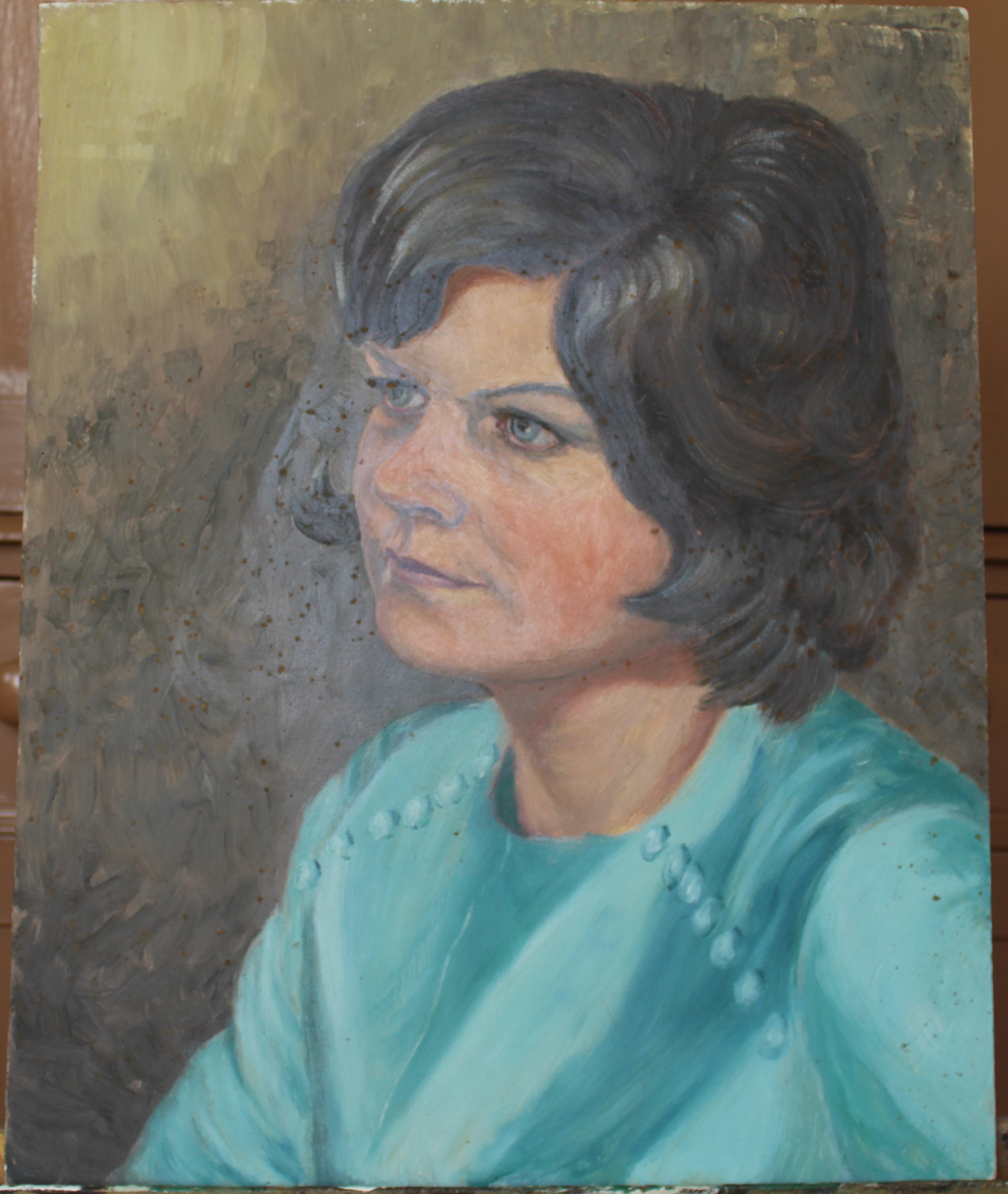 •PORTRAIT OF A WOMAN WEARING A BLUE TOP Unsigned unframed oil on board, 50 x 40.5cm and a collection