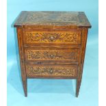 An antique Dutch marquetry rectangular chest of three drawers, 56cm wide, 75cm high and another,