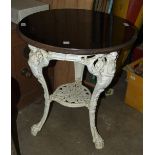 A cast iron Britannia table by Caskell and Chambers, 60cm diameter.