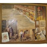 •THE ARNO, VIGNETTES SHOWING THE FLOODS IN FLORENCE 1966 Signed framed oil on board, dated 2-67,