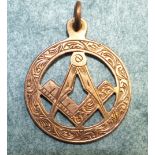 A Victorian rose gold masonic fob, 3.6g.