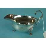 A Victorian silver sauce boat on three shell-capped hoof feet, London 1865, ___2.75oz.