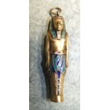 A gilt metal and enamelled novelty pencil in the form of a Pharaoh, with Egyptian silver marks, 6