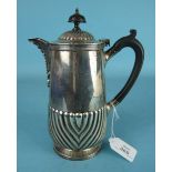 A silver hot water jug with gadrooned lower body and lid, 22cm high, by Elkington & Co,