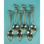 A set of six teaspoons with finials modelled as wire Fox Terriers, Birmingham 1932, ___3.3oz, (6).