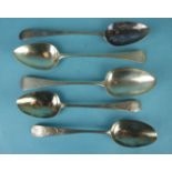 Five 18th and 19th century silver tablespoons, various dates and makers, ___9oz.