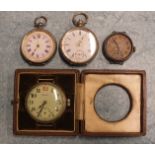 Two continental silver-cased open face keywind pocket watches with white enamel dials and Roman