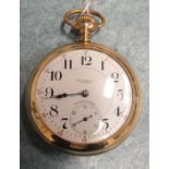 A Waltham 845 model keyless pocket watch, the 12 jewel movement in gold plated screw back case.