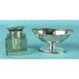 A silver boat shaped salt on oval foot, London 1796 and a silver topped inkwell, (2).