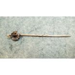 A Victorian diamond and pearl horseshoe stick pin, set eight old brilliant cut diamonds and single