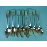Eight Exeter silver fiddle pattern teaspoons, maker Robert Williams, 1844 (7), 1840 (1), ___5.34oz.