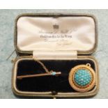 A Victorian brooch set a turquoise cluster, fringe lacking, 2.2cm diameter and a small 9ct gold