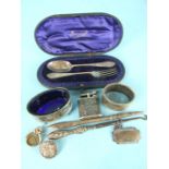 A cased christening spoon and fork, London 1898, a "Souvenir of the Grand Hotel" silver dipping