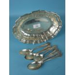 An American Sterling silver serving dish of oval shape with Chippendale border, 26 x 18cm, stamped