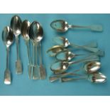 A set of six silver fiddle pattern teaspoons, London 1901 and a collection of teaspoons, mainly late