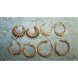 Four pairs of 9ct gold earrings, 6.8g.