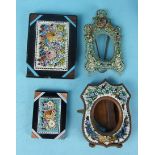Two small micro-mosaic photograph frames and two slate plaques, each with inset micro-mosaic