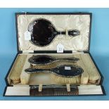 A six-piece tortoiseshell and silver piqué dressing table set in fitted case, by Manoah Rhodes &