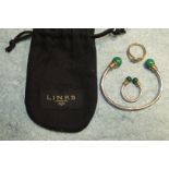 Links of London, a silver bangle with malachite terminals, and a matching ring, size K, also a