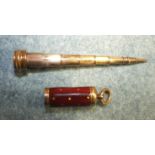 A yellow metal telescopic pencil with red guilloche enamelled cap marked 'Pat 20266 Applied for' 4
