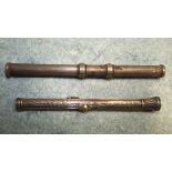 A Victorian Engine turned silver combination pen and pencil, 11.8 cm, and another, (af). (2)