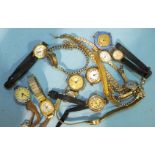 Three ladies 9ct-gold-cased wrist watches, (a/f) and other wrist watches, (mainly a/f).