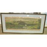 A framed coloured engraving, 'The South Prospect of Bridgnorth in the County of Salop', 31 x 78cm,